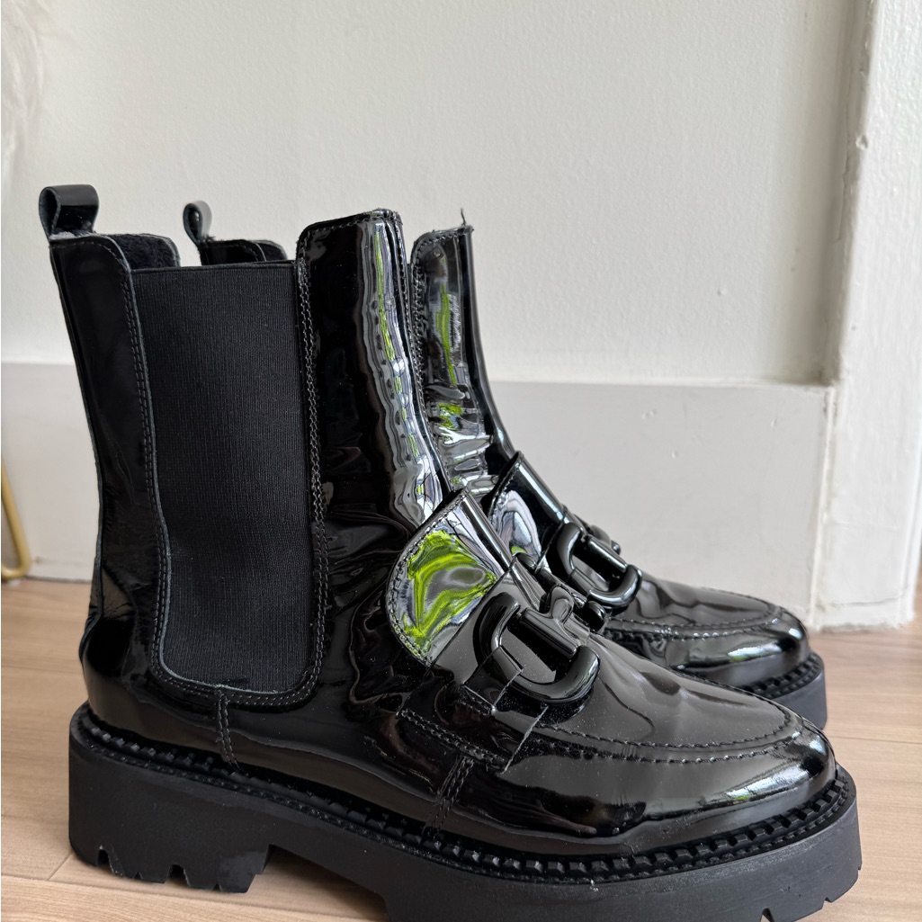 Black Patent Lug Sole Chelsea Boots